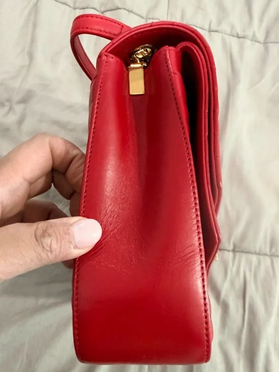 Saint Laurent Red Chevron Quilted Shoulder/Crossbody Bag with Gold YSL - Picture 3 of 11